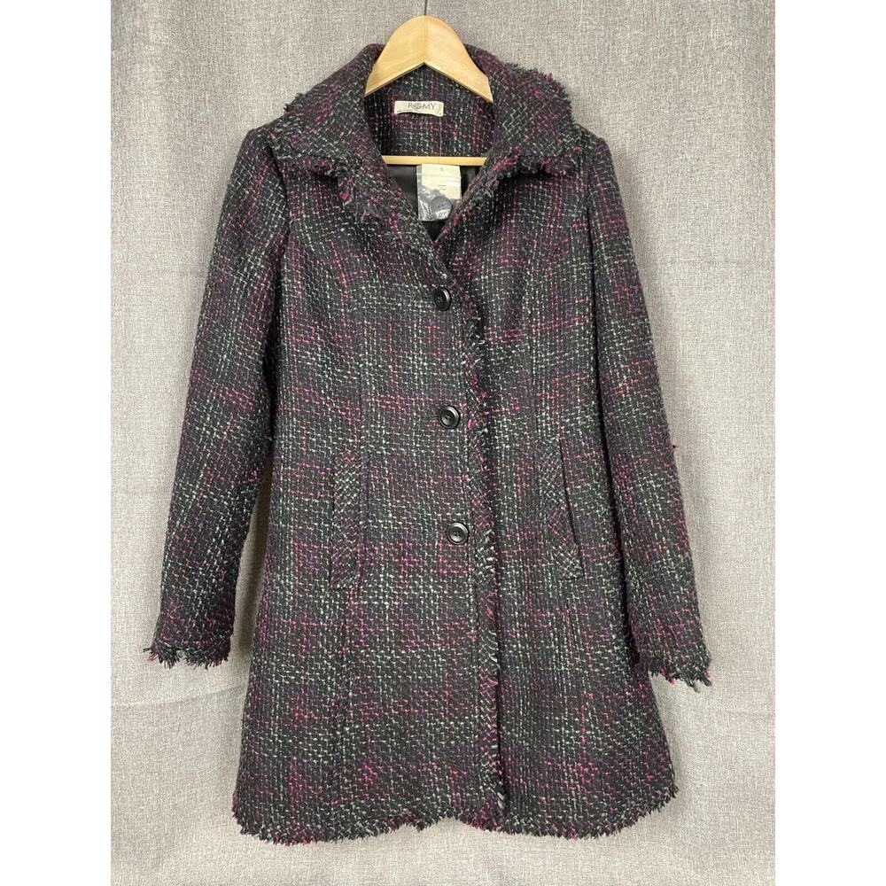 Romy Purple Black Knit Woven Fringed Knit Jacket Size S Holiday Whimsical